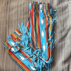 Lucky & Blessed Turquoise Southwestern Stripe Fringe Leggings